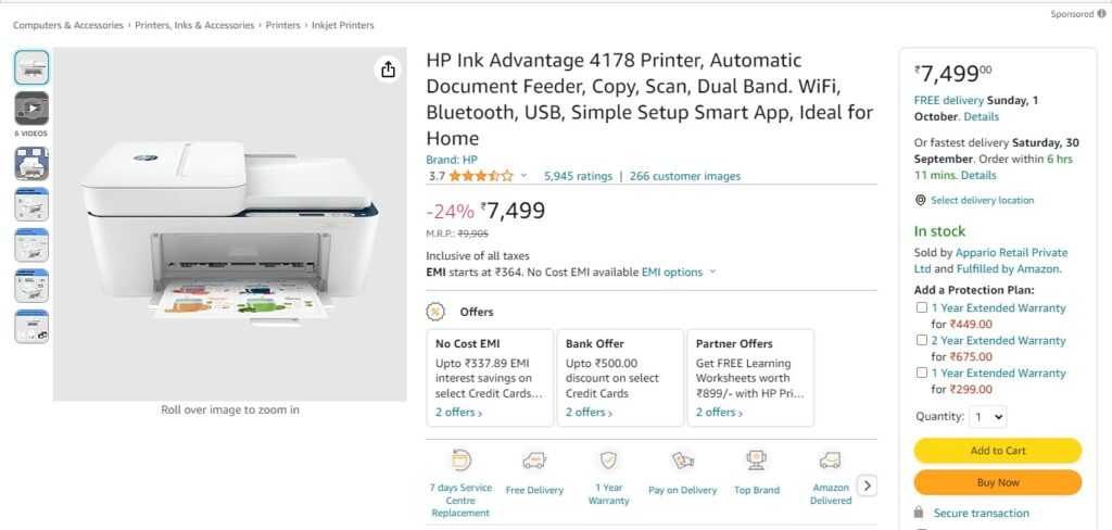 HP Ink Advantage 4178 Printer