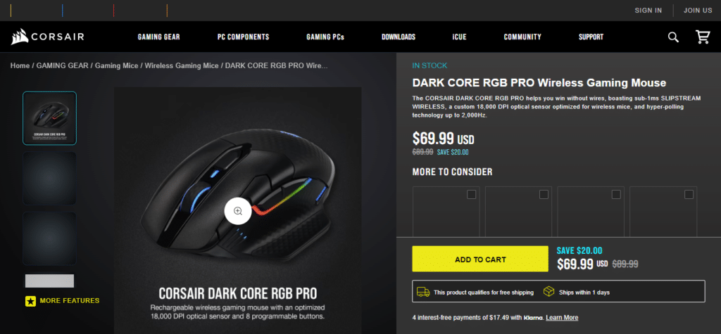 Corsair Dark Core RGB Pro (Best Wireless Gaming Mouse)