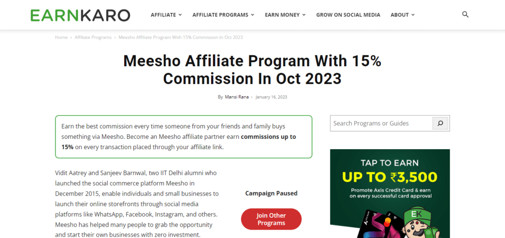 Meesho (Best Affiliate Program In India)