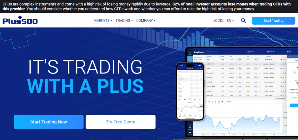 Plus500 (Best Stock Trading App Australia)