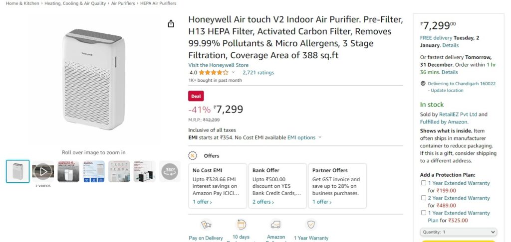 Honeywell Air touch V2 Indoor Air Purifier