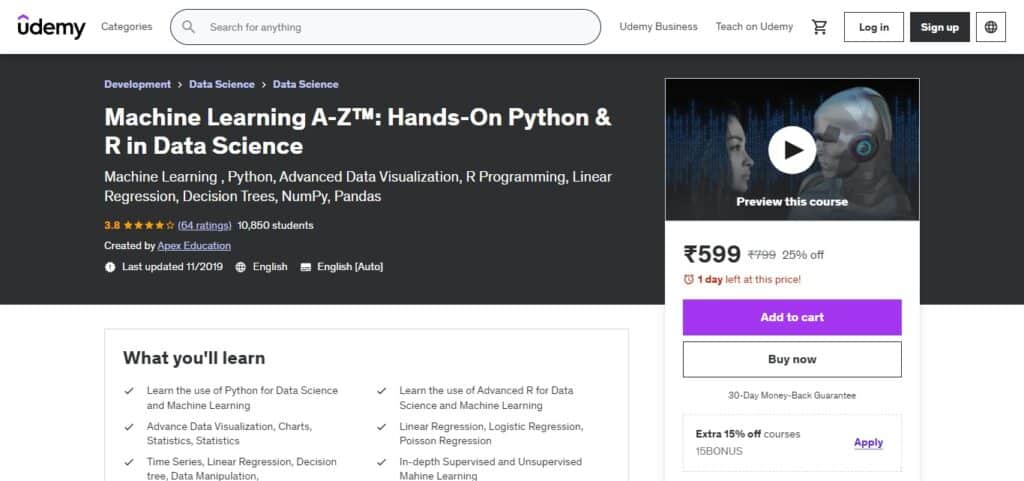 Machine Learning A-Z™: Hands-On Python & R In Data Science (Udemy)