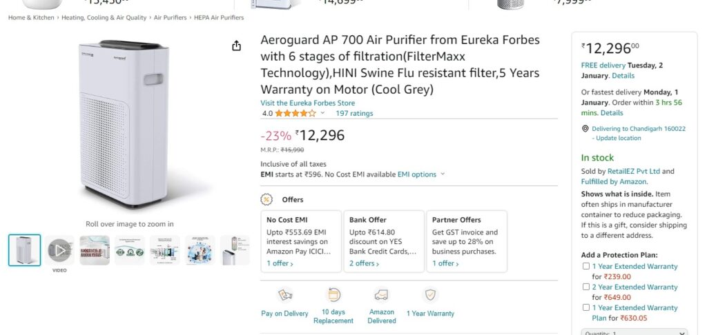 Aeroguard AP 700 Air Purifier from Eureka Forbes