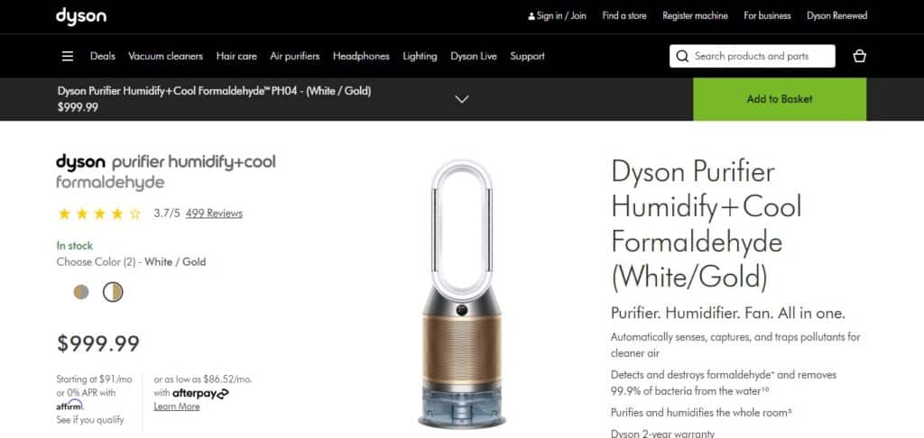 Dyson Purifier Humidify+Cool Formaldehyde