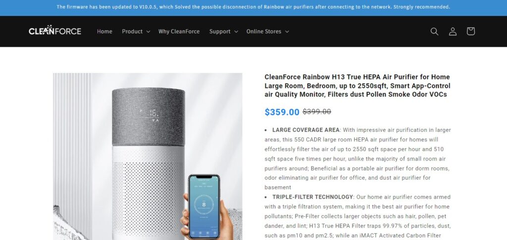 CleanForce Rainbow H13 True HEPA Air Purifier