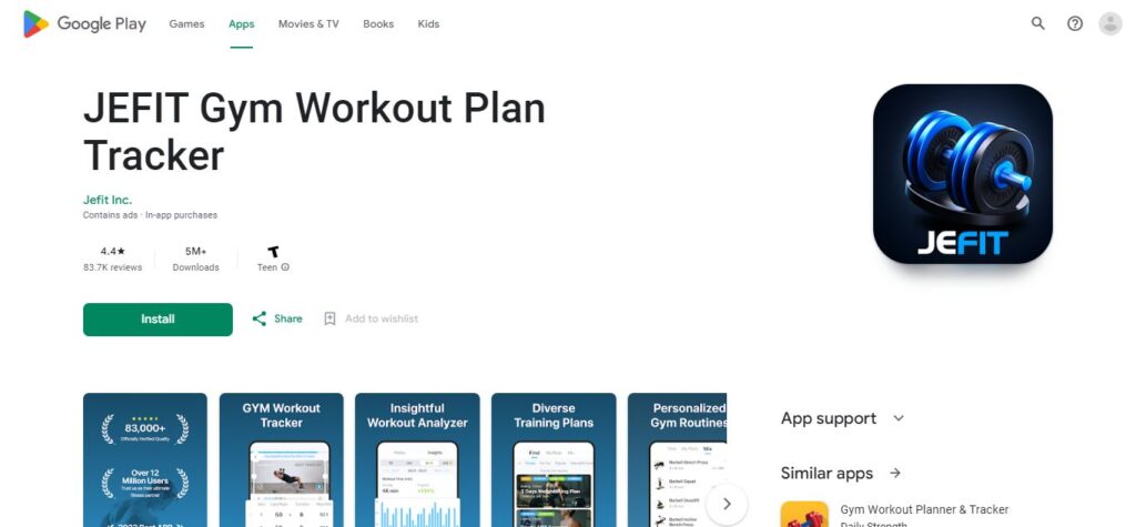 12. JEFIT Gym Workout Plan Tracker (Best Gym App For Android)