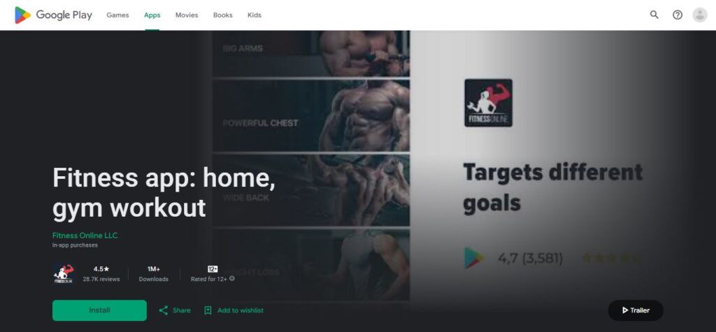 16. Fitness app: home, gym workout (Best Gym App For Android)