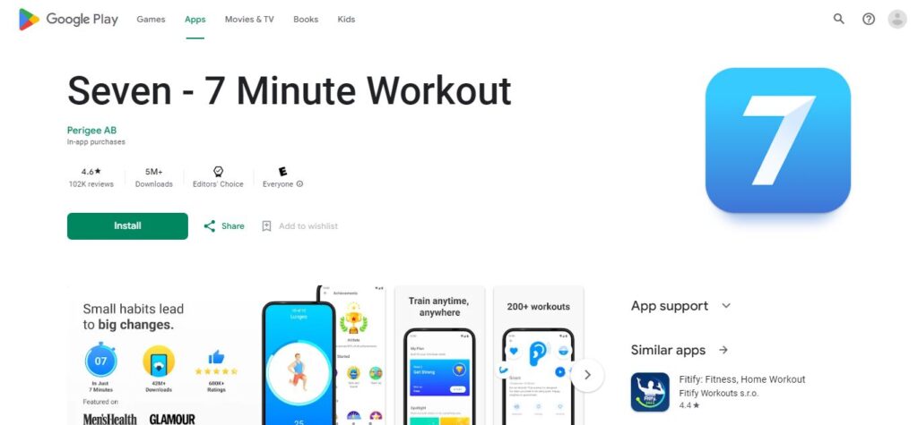 27. Seven - 7 Minute Workout (Best Gym App For Android)