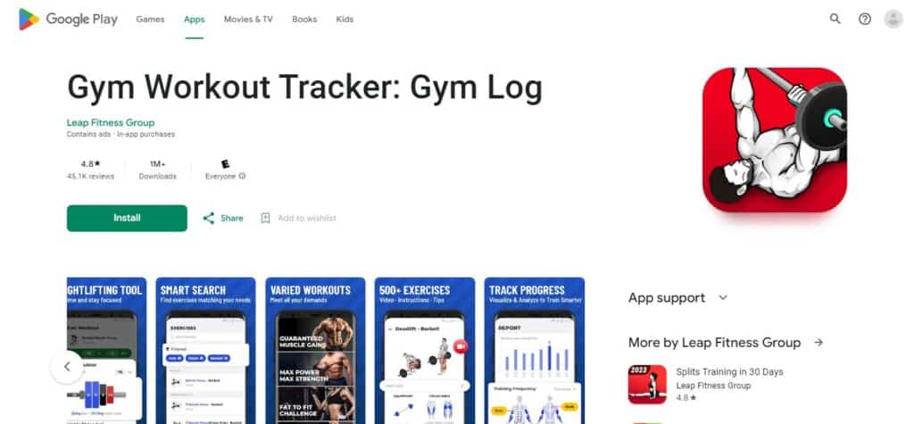 30. Gym Workout Tracker: Gym Log (Best Gym App For Android)