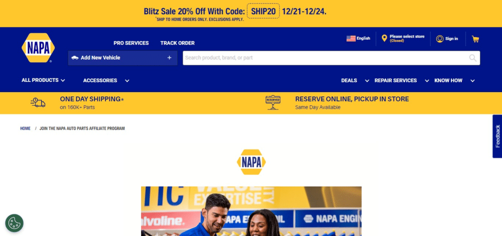 NAPA Auto Parts Affiliate Program