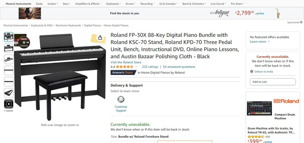 Roland FP-30X Digital Piano - Black Bundle with Adjustable Stand, Bench, Sustain Pedal, Austin Bazaar Instructional DVD, Online Piano Lessons, and Polishing Cloth