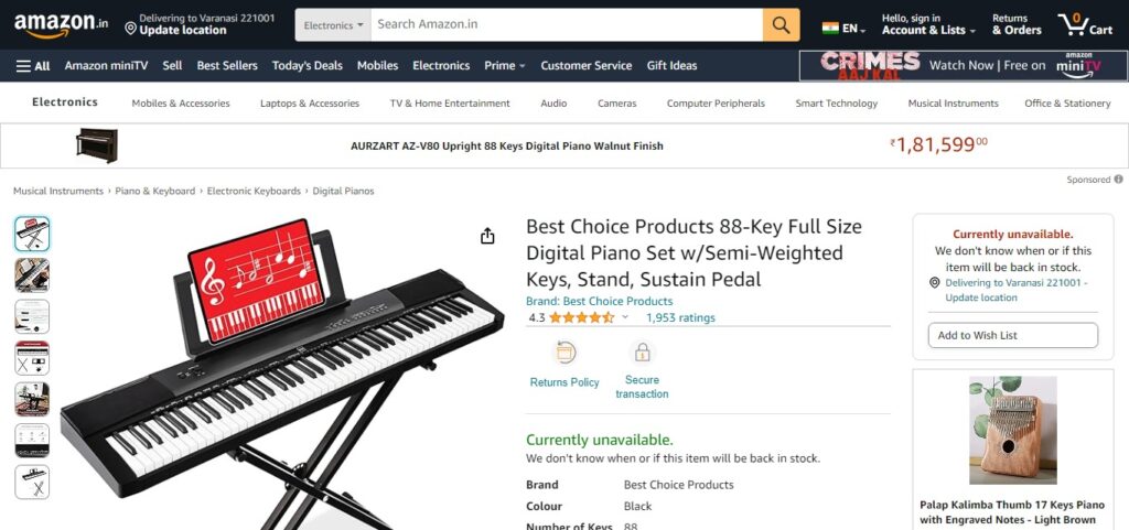 Best Choice Products 88-Key Full Size Digital Piano Electronic Keyboard Set for All Experience Levels w/Semi-Weighted Keys, Stand, Sustain Pedal, Built-In Speakers, 6 Voice Settings - Black