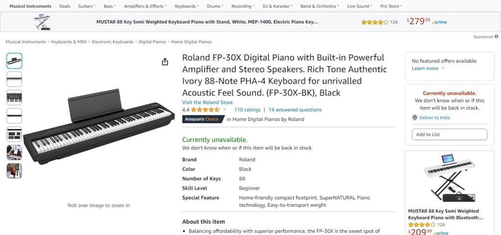 Roland FP-30X Digital Piano with Built-in Powerful Amplifier and Stereo Speakers. Rich Tone Authentic Ivory 88-Note PHA-4 Keyboard for unrivalled Acoustic Feel Sound. (FP-30X-BK), Black