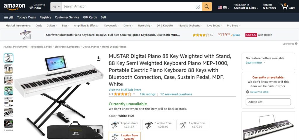 MUSTAR Digital Piano 88 Key Weighted with Stand, 88 Key Semi Weighted Keyboard Piano MEP-1000, Portable Electric Piano Keyboard 88 Keys with Bluetooth Connection, Case, Sustain Pedal, MDF, White