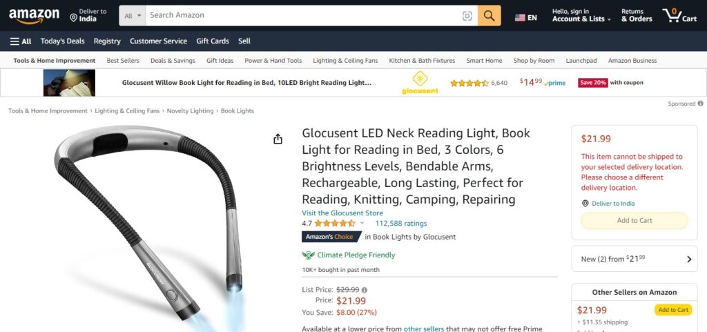 Glocusent LED Neck Reading Light