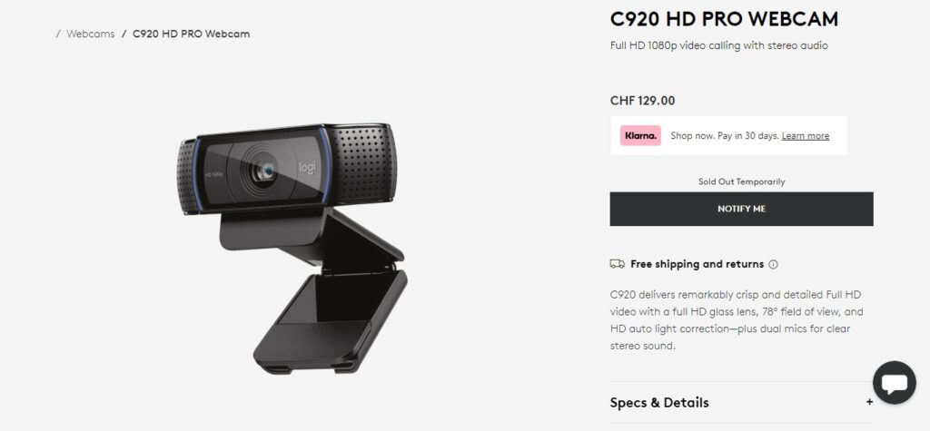 1. Logitech C920 HD Pro Webcam (Best Video Conferencing Equipment for Small Businesses)