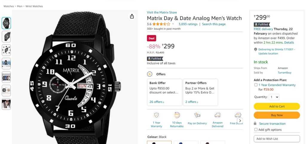 Matrix Day & Date Analog Wrist Watch for Men & Boys (Black)