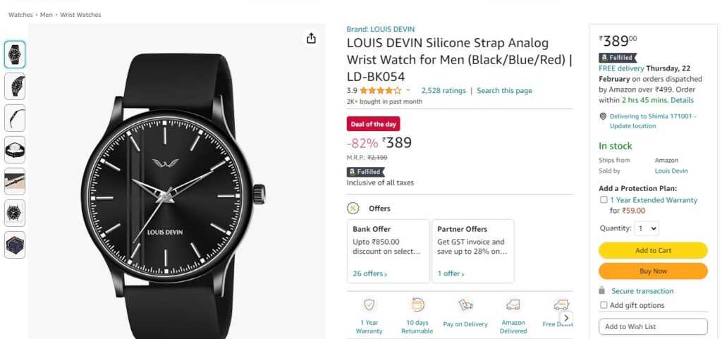 LOUIS DEVIN Silicone Strap Analog Wrist Watch