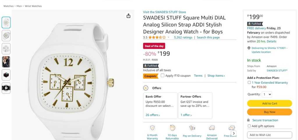 SWADESI STUFF Square Multi DIAL Analog Silicon Strap ADDI Stylish Designer Analog Watch - for Boys