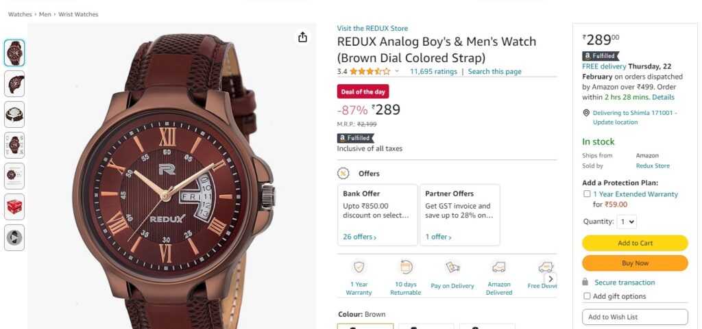 REDUX Analog Boy's & Men's Watch (Brown Dial Colored Strap)