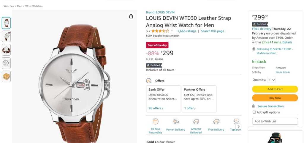 LOUIS DEVIN WT030 Leather Strap Analog Wrist Watch for Men
