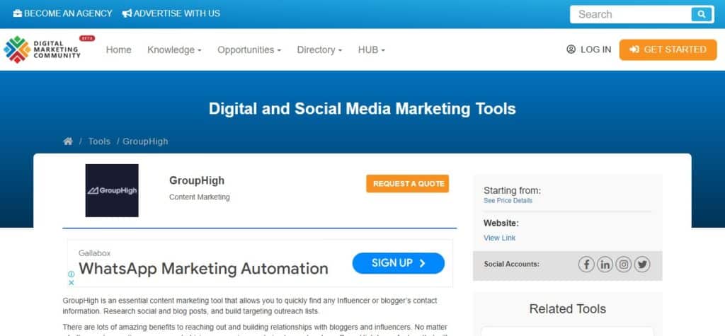 5. GroupHigh (Best Blogger Outreach Software)