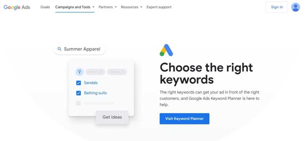 1. Google Keyword Planner (Best Keyword Research Tool For Instagram)