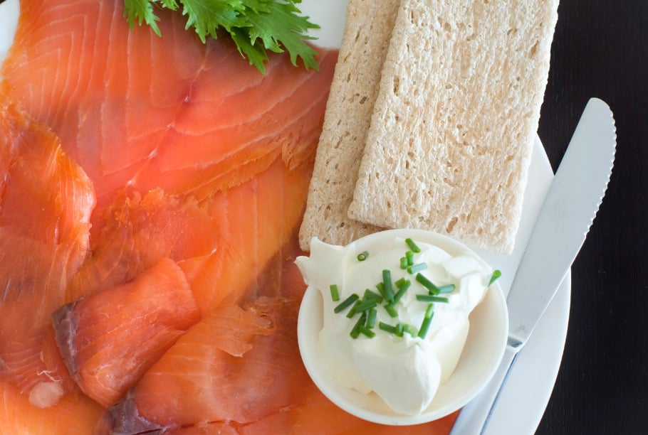 7. Smoked salmon on whole grain crackers