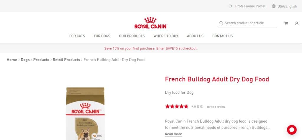 1. Royal Canin French Bulldog Adult Dry Dog Food (Best Food For French Bulldogs With Sensitive Stomach)