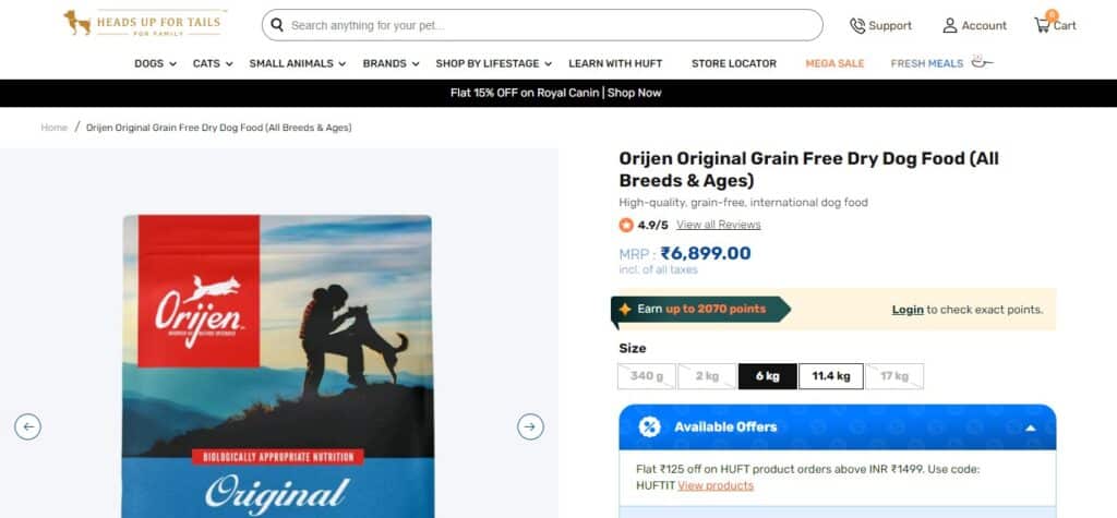 7. Orijen Original Grain-Free Dry Dog Food