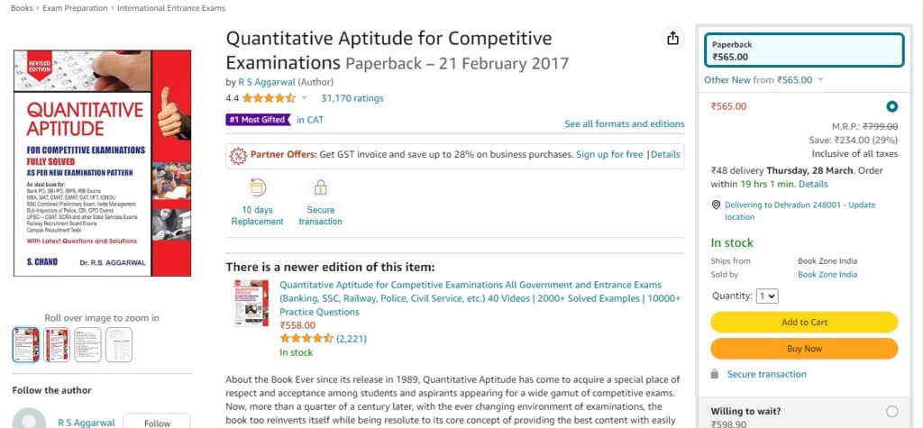 1. "Quantitative Aptitude for Competitive Examinations" by R.S. Aggarwal (Best Book For Banking Exam Preparation)