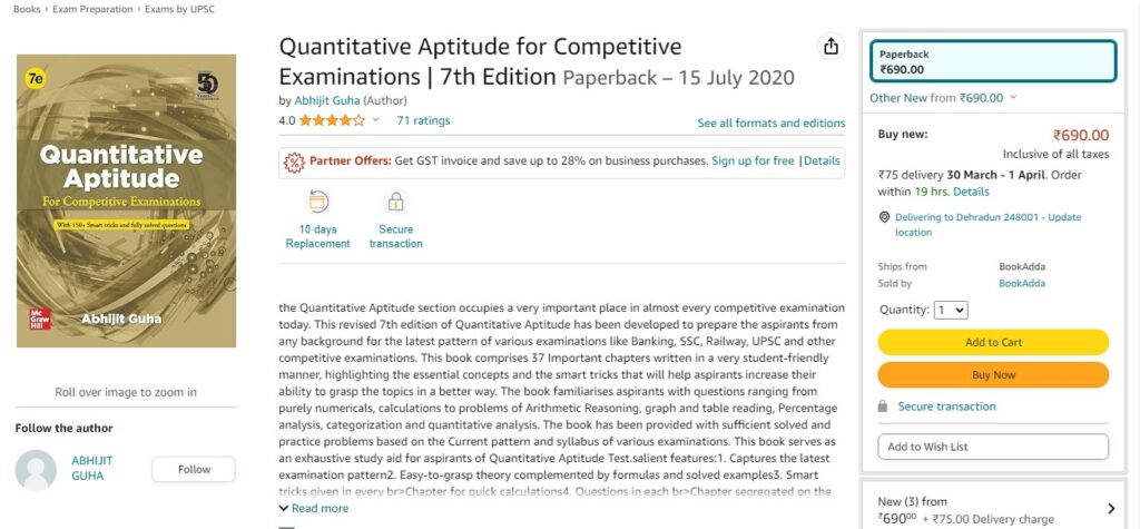 4. "Quantitative Aptitude for Competitive Examinations" by Abhijit Guha