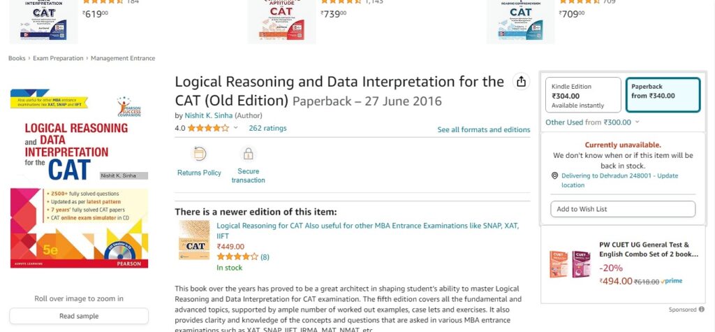 7. "Logical Reasoning and Data Interpretation for the CAT" by Nishit K. Sinha