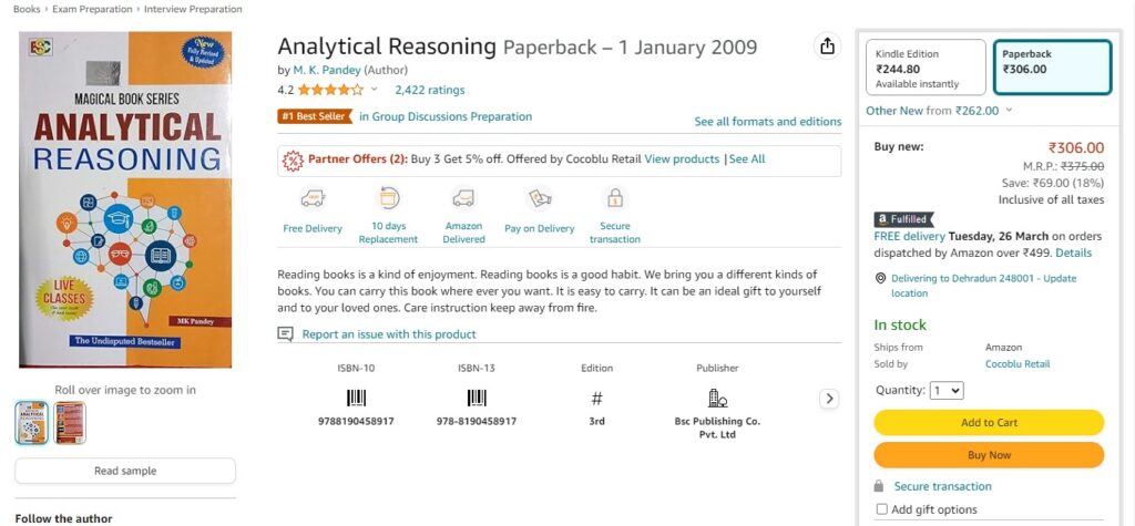 8. "Analytical Reasoning" by M.K. Pandey