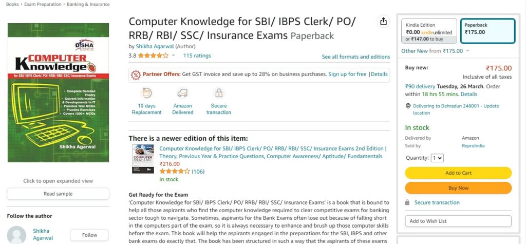 20. "Computer Knowledge for SBI/IBPS Clerk/PO/RRB/RBI/SSC/Railways/Insurance Exams" by Shikha Agarwal (Best Book For Banking Exam Preparation)