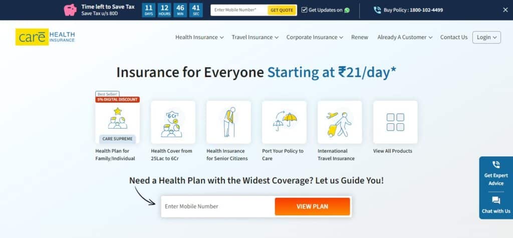 6. Religare Health Insurance (Now Care Health Insurance)