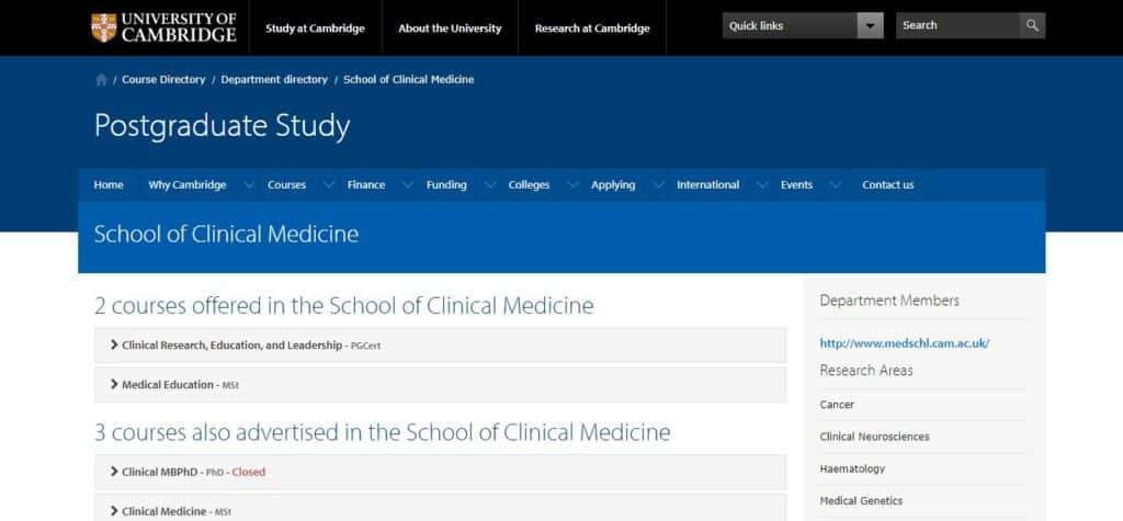 2. University of Cambridge School of Clinical Medicine