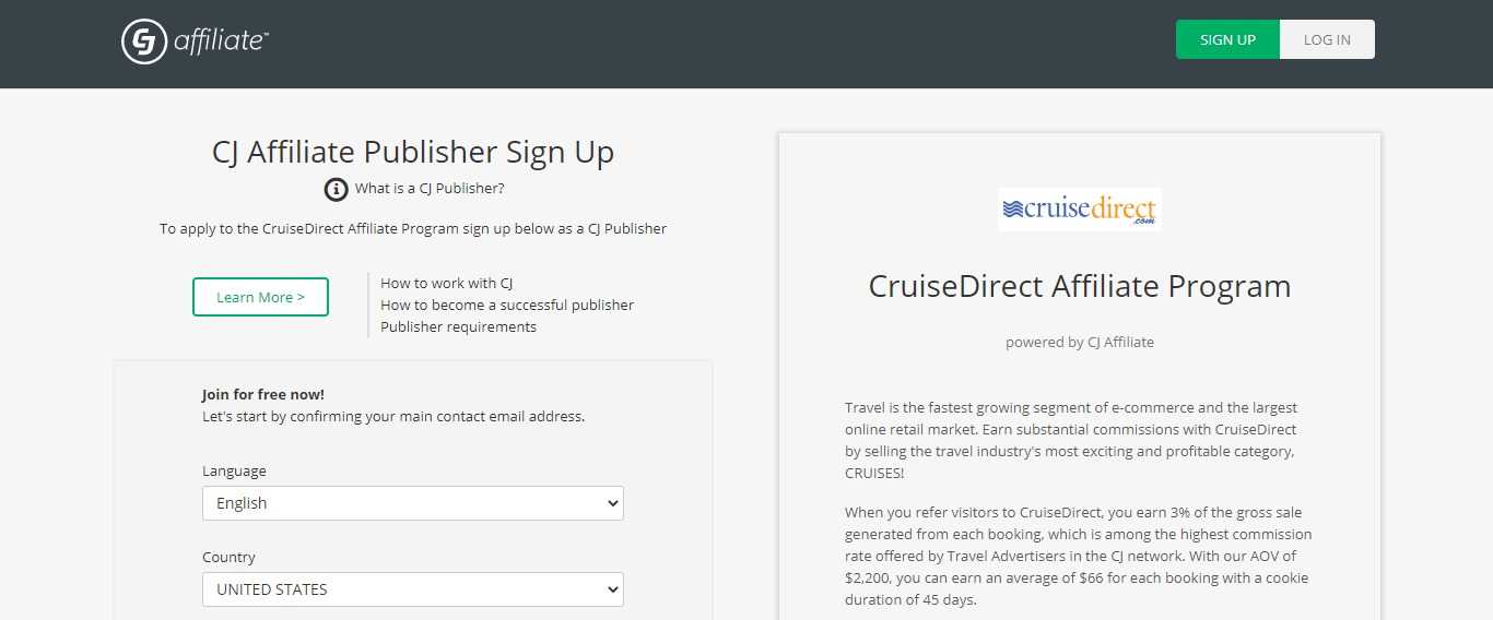 Cruise Direct Affiliate Program Review - CJ Affiliate Publisher Sign Up