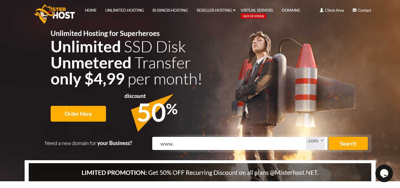 Misterhost.net Web Hosting Review: Unlimited SSD Disk Unmetered Transfer only $4,99 per month!