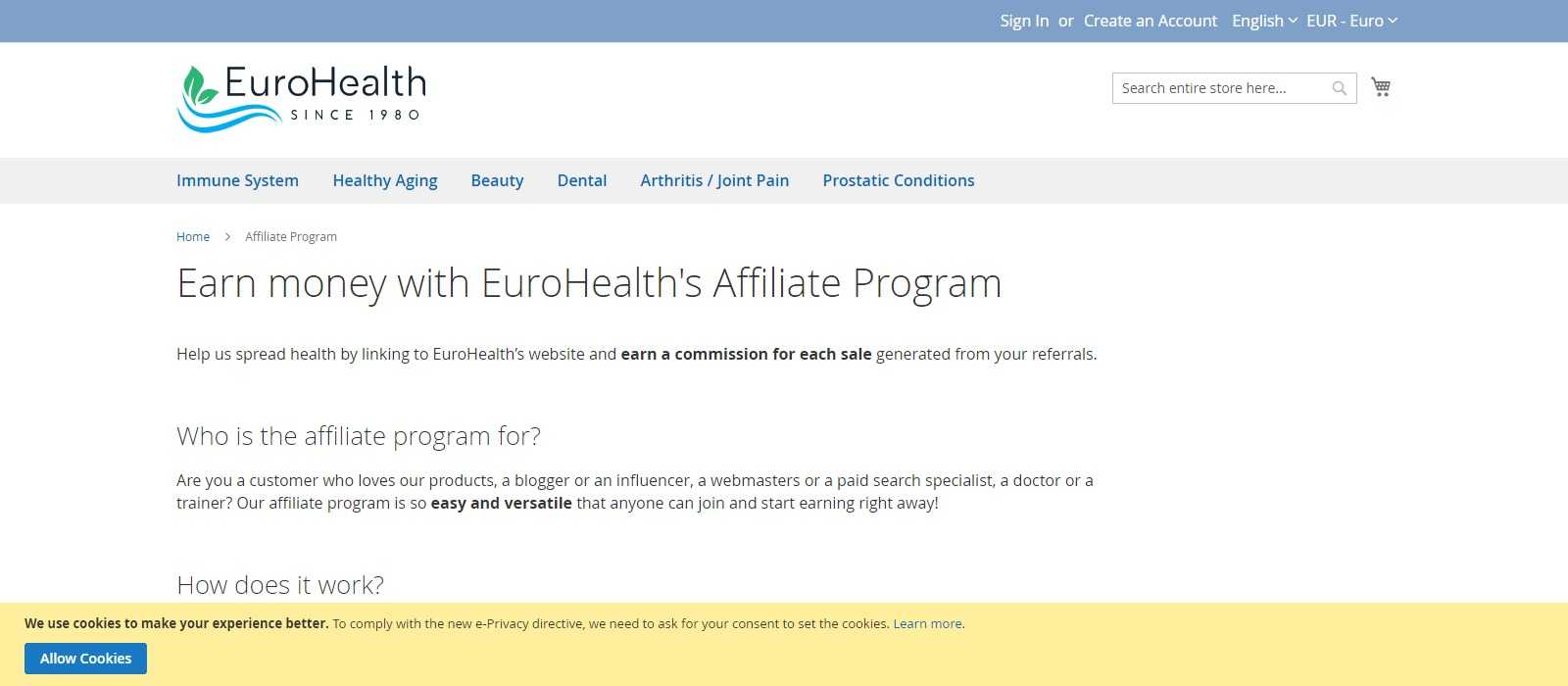 EuroHealth Affiliate Program Review: Project 10% (and more) commission on Each Sale