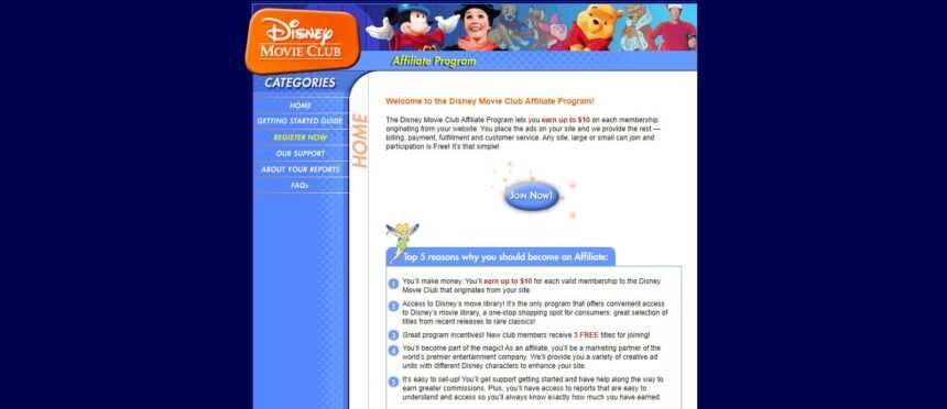 Disney Movie Club Affiliates Program Review: Up to $10 per membership signup