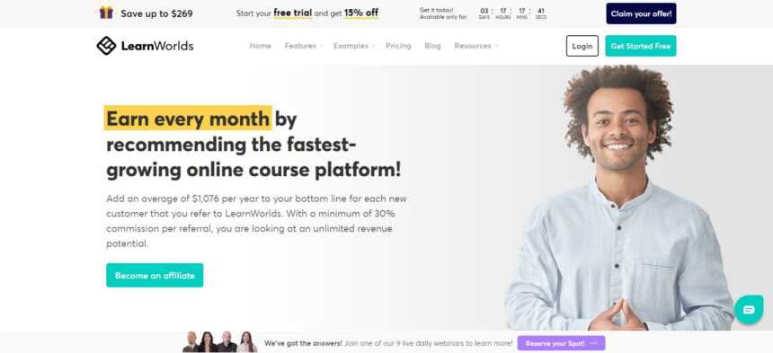 LearnWorlds Affiliates Program Review: 25% Recurring Commission per Referral