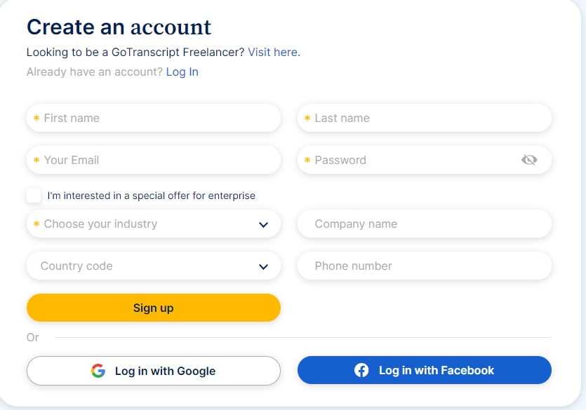 How To Sign Up At GoTranscript 
