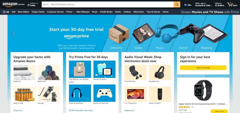 Amazon (Best Ecommerce Platform Australia)