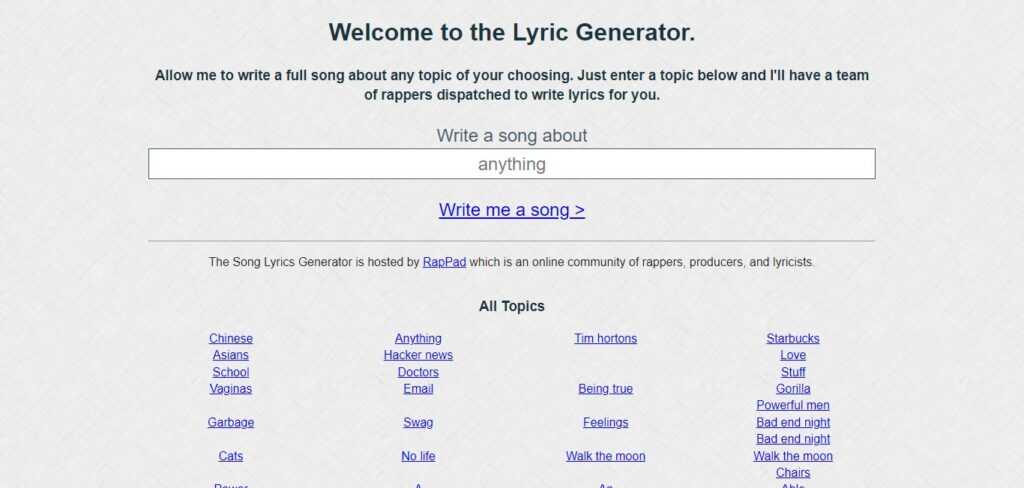 RapPad.co Song Lyrics Generator
