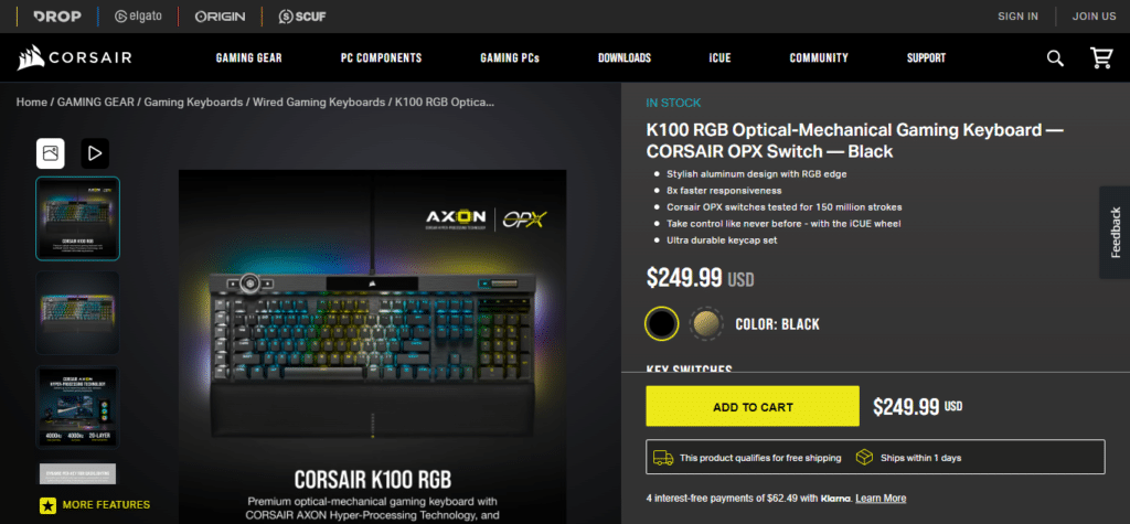 The Corsair K100 RGB Optical (Best Gaming Keyboard)