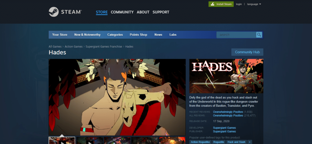 Hades (Best Steam Deck Games)