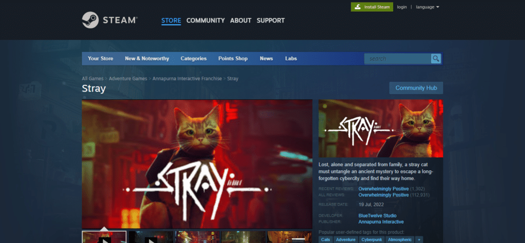 Stray (Best Steam Deck Games)