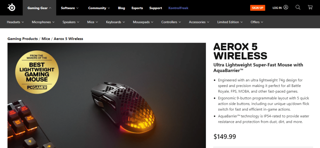 SteelSeries Aerox 5 Wireless (Best Wireless Gaming Mouse)
