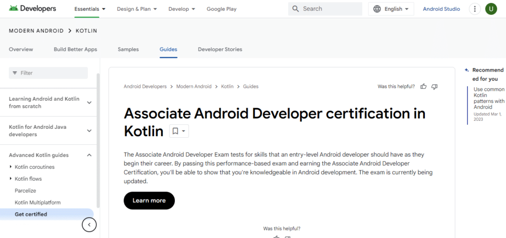 Associate Android Developer Certification (Best Software Courses)